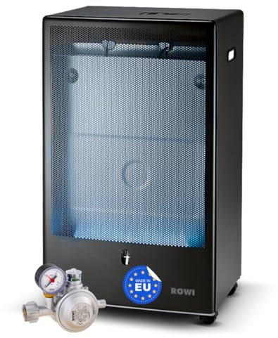 ROWI Gas-Heizofen Blue Flame 4200 W mit Doppel-Druckregler HGD ½ I Einstellbare Heizstufen mit 2500 & 4200 Watt | Geeignet für den Innen- & Außenbereich & Gewerbe | Hohe Sicherheit/Made in Europe