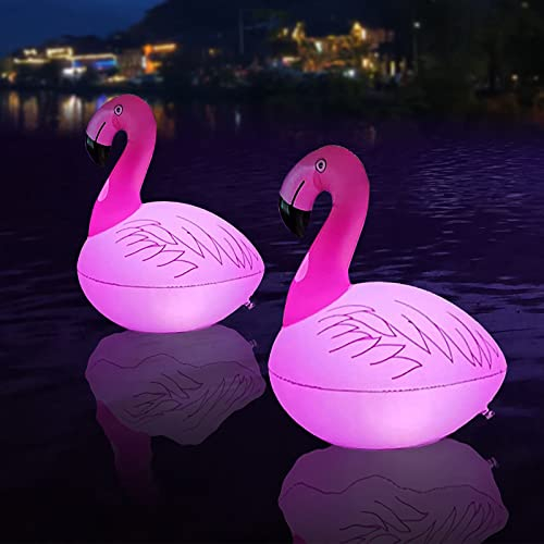 Lumières Flottantes de Piscine Flamingo, Boule Solaire Exterieur Jardin, Boule Lumineuse Exterieure Solaire Gonflable, Lampe Solaire Etanche LED, Lampe Solaire Decoration Piscine Eclairage (2 Pièces)