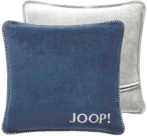 Joop! Kissenhülle Uni Doubleface Sofakissen Dekokissen Zierkissen Zweifarbig Wendeoptik 50x50 cm, Farbe:Navy-Silver