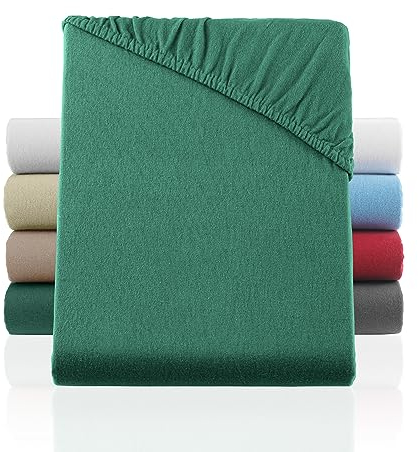 BaSaTex Flausch Feinbiber Winter Spannbettlaken Biber Spannbetttuch | 100% Baumwolle | 180x200 cm | Dunkelgrün