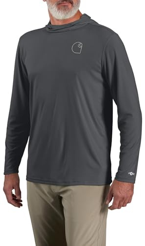 Carhartt Men's Force Sun Defender™ Lightweight Long-Sleeve Hooded Logo Graphic T-Shirt, Steel, Large