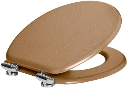 Harbour Housewares Soft Close Toilet Seat - Dark Oak - Pack of 1 - Oval-Shaped Wooden Toilet Seat Antibacterial Loo Lid with Universal Chrome Hinges, Fixings & Fittings