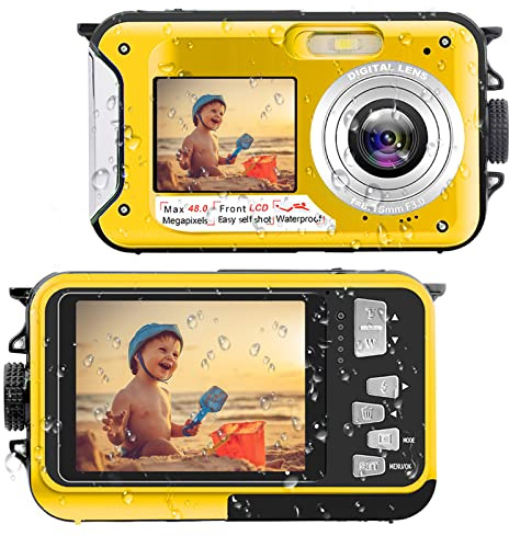 YISENCE Appareil photo numérique sous-marin UHD 4K 56 MP Autofocus Appareil photo numérique étanche avec une carte de 32 Go Selfie Double écran Caméra étanche pour la plongée en apnée