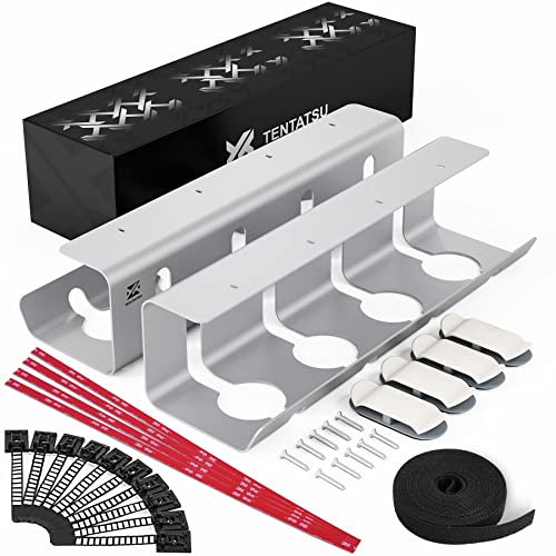 Aufun Schreibtisch Kabelkanal 2er-Set, Kabellwanne für kabelorganisation am Arbeitsplatz, Tray für Home Office Kabelmanagement unter dem Schreibtisch, Max.15kg Kabel Organizer, Silber