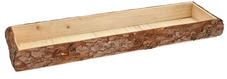 Spetebo Bandeja decorativa de madera con corteza rectangular grande – 48 x 17 cm – Bandeja para velas natural con borde de corteza de árbol – Decoración de mesa para servir velas de Navidad