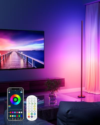 WISIMMALL LED Stehlampe Wohnzimmer Dimmbar, 170CM RGBIC Stehlampe Dimmba mit Fernbedienung＆APP, Stehleuchte mit 16 Millionen Farben und 300 Szenenmodi für Wohnzimmer, Schlafzimmer, TV - mit Musik-Sync