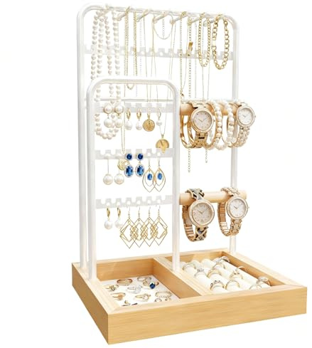 MinXin Soporte para Joyas, Organizador de Joyas, Expositor de Joyas, Metal Marco, Bandeja de Terciopelo, Organizador para Exhibición de Pendientes, Collares, Brazaletes Anillos