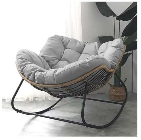 Chaise à Bascule Patio en Rotin et Osier - Style Papasan d’Œuf Moderne pour Chambre à Coucher, Salon, Porche, Jardin, Pelouse