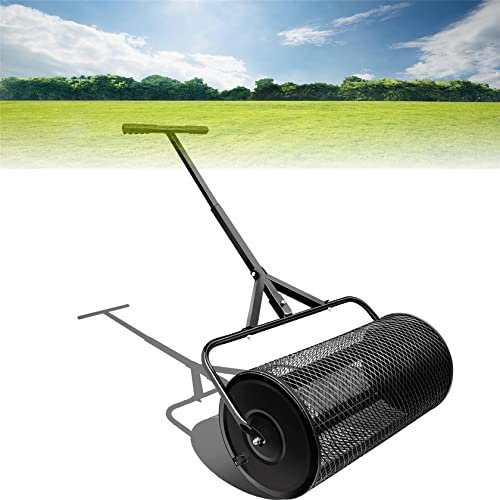 QLSABIA Esparcidor de turba, esparcidor de abono de 24 Pulgadas para césped, jardín, Patio, con Mango Largo Ajustable, esparcir turba, Fertilizantes y Semillas, Color Negro