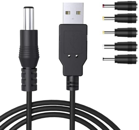 1M Universel Convertisseur Câble USB DC 5V vers 5.5 x 2.1mm, 2,0 A DC USB Cable d'alimentation Barrel Jack Adaptateur Cordon d'alimentation avec 5 Connecteurs pour Routeur Caméra TV Box Enregistreur