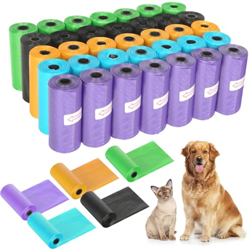 YSWOVUO 800 Unidades Bolsas Caca Perro, 30x22cm Bolsa Caca Perros, Robusto y Prueba de Fugas Bolsas Excrementos Perros, Portátil Dog Poop Bags para Interiores y Exteriores, 5 Colores