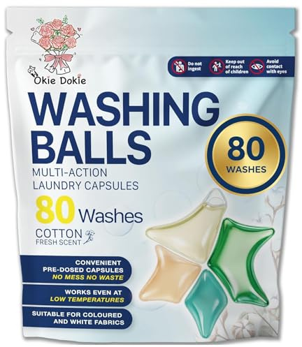 Okie Dokie™ Bio Laundry Detergent Capsules - 80 Washes - Cotton Fresh Scent - Multi-Action Washing Capsules - Deep Clean & Fabric Care - Bulk Extra Large Bag