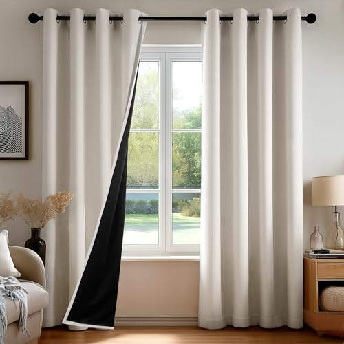 Deconovo Cortinas Opacas Térmicas para Salón y Dormitorio, 140 x 270 cm, 2 Paneles – Aislantes del Frío y Calor, Tejido Efecto Lino Moderno con Ojales Metálicos