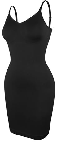 Sottoveste Donna Abito con bretelle modellante da donna, vestibilità aderente, sexy, controllo della pancia, sottoveste intera, traspirante, modellante for il corpo, slim S-3XL, taglie forti(Black,S)