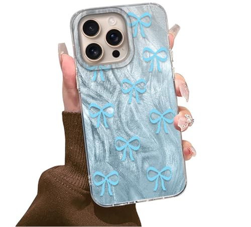 Tedyhulle Fodral för iPhone 12/iPhone 12 Pro mobiltelefonfodral med fint blått band fluga estetiskt mönster, tunn mjuk TPU skyddande fodral stötsäker reptålig sött motiv gåva skydd för kvinnor flickor