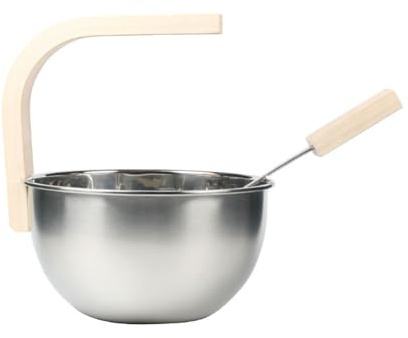 Sauna Bucket - 4L Sauna Aroma Bowl | Stainless Steel Sauna Bucket with Ladle | Sauna Ladle Sauna Accessory Set | Wooden Handle for Trees | Bath Accessories for Personal or Home Spa Bath