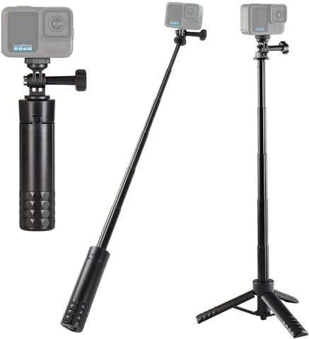 HSU 64 cm/25 tum Selfie Stick stativ för Go Pro, bärbar selfieStick kompatibel med Osmo Action och Insta 360, Action Cam 2-i-1 mini handtag hållare/tillbehör för resor