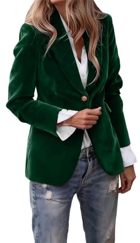 MJGkhiy Veste Femme Velours Vintage Élégante Cérémonie Curvy Blazer Court Encolure Revers Vestes Robe et Blazer avec Botton Casual Ouvert Devant Veste Costume Hiver, vert clair, M