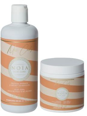 NOÏA HAIR – Pack Duo MISS CURLY – Shampoing 500ml + Masque 500ml – Aloe Vera, Piqui & Jojoba – Hydratation Intense, Définition & Anti-Frisottis – Routine Professionnelle Cheveux Bouclés