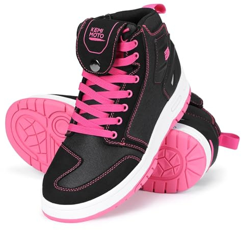 KEMIMOTO Chaussures de Moto Femme, Bottes Moto Respirantes avec Renfort Changement de Vitesse, Chaussures de Sport Antidérapantes avec Maintien de la Cheville et Détails Réfléchissants