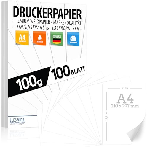 Skrivarpapper tjocklek A4 100 g vit – 100 ark – premiumpapper rent vitt – skrivarpapper tjock tjocklek – kopieringspapper, laserskrivare och bläckstråleskrivare, universitet, ansökan, kontor och