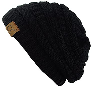 C.C Trendy Warm Chunky Soft Stretch Cable Knit Beanie Skully, Black