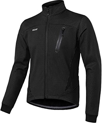 ARSUXEO Giacca da ciclismo Uomo Giacca termica invernale MTB Bike Cappotto Softshell per impermeabile e antivento 16H Nero L