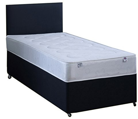 3FT By 5FT9 Single Short Black Faux leather Divan Bed Set With Slider Storage Includes Deep Quilt Mattress And Headboard