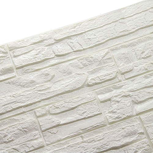 WANWEITONG PE Mousse Papier Peint en 3D Auto-Adhésif Bricolage Autocollants Muraux Décor Mural en Relief Brique en Pierre pour Bureau Chambre Séjour Décoration d'intérieur 60 * 60cm (36 Pcs, Blanc)