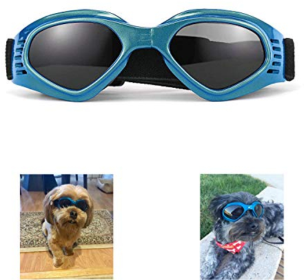 WELLXUNK Hunde Sonnenbrille Verstellbarer Riemen für UV-Sonnenbrillen Wasserdichter Schutz für kleine und mittlere Hunde