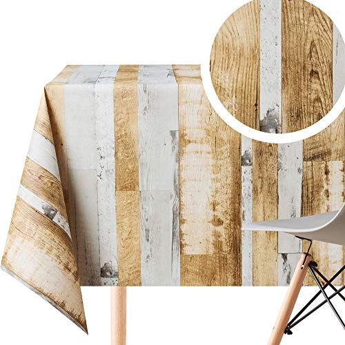 KP HOME Mantel Hule Mesa Rectangular 300x140, Fácil de Limpiar, Mantel PVC para Jardin Comedor, Exterior e Interior, Vinilo Impermeable Antimanchas, Patrón de Tablones de Madera, Color Gris y Beige
