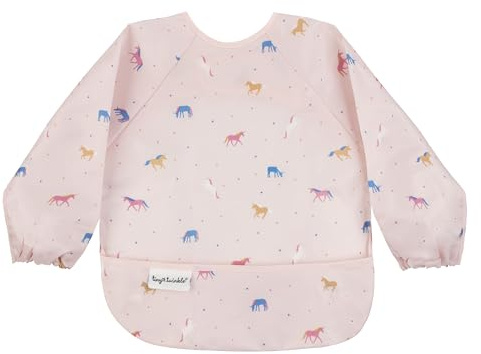 Tiny Twinkle Mess Proof Baby Bib, Cute Full Sleeve Bib Outfit, Waterproof Bibs for Toddlers, Machine Washable, Tug Proof, Baby Smock for Eating, Long Sleeved (Unicorn Confetti, Klein 6-24 Months)