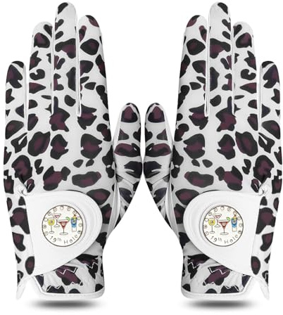 LOVMEAD Damen Golf Handschuh Golfhandschuhe Leder mit Ballmarker All Wetter Linke Rechte Hand Paar, Damen-Golfhandschuhe Rain Grip Weathersof atmungsaktiv weich rutschfest