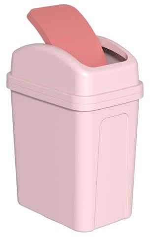 Zopnny Cubo de basura de plástico con tapa oscilante, cubo de basura con tapa abatible, paquete de 1, color rosa