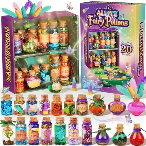 Alritz Fairy Potions Kit for Kids - Magic Potion Making Kit 20 Bottles, Glitter Crystals, Birthday Gifts for Girls 6 7 8 9 10 11 12 Year Old, Creative Craft Indoor Activity Party
