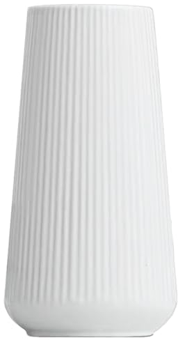 White Ceramic Ribbed Vases for Minimalist Modern Home Decor, Simple Nordic Style Decorative Flowers Vase for Wedding Dinner Table Office Bedroom - 8 Inch / 20 CM