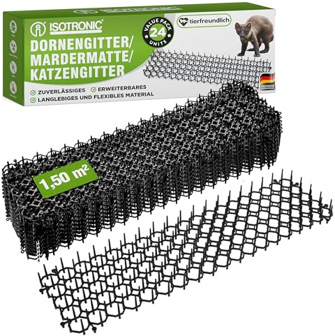 ISOTRONIC rete spinata allontanare gatti tappetino repellente martore cani protezione giardino alberi casa auto graffi 1,5m² 24 pezzi dissuasore barriera efficace esterno difesa stop animali fossi