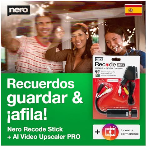 Nero Guarda Tus Recuerdos | Video Grabber + Adaptador Scart + AI Video Upscaler Pro Unlimited | Mejorar la Calidad del vídeo| Digitalizar VHS | S-VHS | Hola8 | Súper 8 | Ventanas 11/10