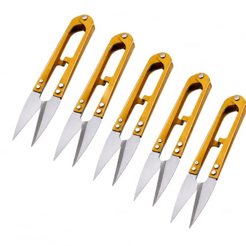 5-Pack Thread Snips - High-Carbon Stainless Steel Sewing Scissors, Spring Action Yarn Cutter, Precision Embroidery Snippers for Stitching, DIY Crafts & Tailoring - Ergonomic & Sharp with Safety Caps