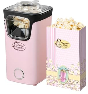 Bestron machine a pop corn, popcorn machine avec technologie d'air chaud, inclut 10 sacs à popcorn & une tasse à mesurer intégrée, Collection Sweet Dreams, Couleur: Rose