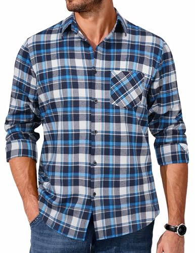 COOFANDY Men's Flannel Shirts Long Sleeve Button Down Plaid Shirt Lightweight Shirt Jacket