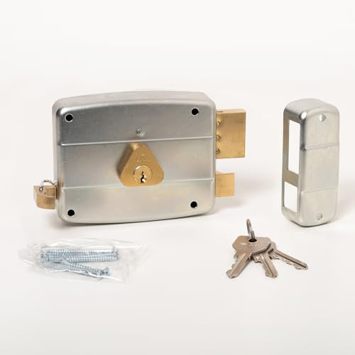 CISA - Serratura per Porte in Ferro da Applicare 15052170179 - Serratura Cancello Esterno in Acciaio Zincato con Cilindro e Tirante in ottone - Entrata 60 - Mano Destra