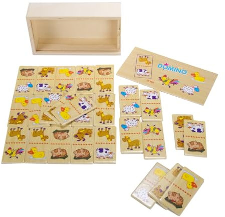 GICO Domino Spiel Tiere aus Holz für Kinder und Erwachsene für Zuhause oder als Reisespiel - 7967