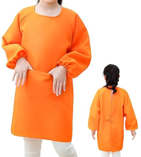 VONJUMA Bata Pintura Niños Delantales Infantiles 8-11 Años Babero De Arte Infantil Delantal Babero De Mangas Largacon Para Manualidades Pintura Cocina Naranja