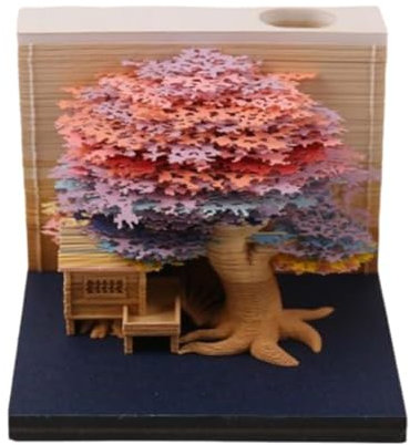 2025 Version anglaise Cabane dans les arbres avec sculpture en papier clair Décoration Papier Note tridimensionnelle S7g4 Bureau 3D