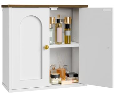 CHOEZON Bathroom Wall Cabinet, Medicine Cabinet with Adjustable Shelf, Modern Wall Cabinet with 2 Doors, Farmhouse Wall Mounted Storage Cabinet, for Bathroom, Living Room, Kitchen, White and Walnut