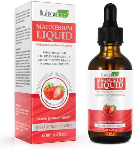 Magnesium Glycinate Liquid Drops Liquid Magnesium Complex with Glycinate,Taurate,Cellulose Fiber,Bromelain,Vitamin B6,C,D and Zinc, Strawberry Flavor, 2 Fl Oz