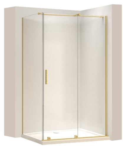Rea - Cabina Doccia Montana, Oro Spazzolato 130X80, D'Angolo Senza Piatto Doccia, Vetro Di Sicurezza Temperato Trasparente 6mm, Scorrevole, 130 X 80 X 200,5 cm