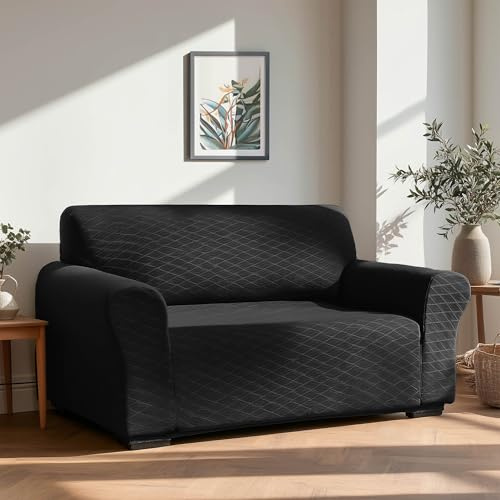 Deconovo Stretch Sofa Abdeckung waschbar Sofabezug dehnbar Sofaüberwurf Sesselbezug Sofahusse Super Elastisch für Wohnzimmer, 3-Sitzer, 185 * 83 * 89cm, Schwarz