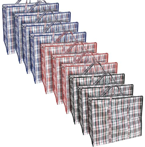 ANSIO Large Laundry Bags, Storage Bags, 80x30x60cm, Assorted 10 Pack | Reusable Moving Bags with Zips, Clothes Storage Bags for Moving House, Packing, Clothing & Wardrobe Storage